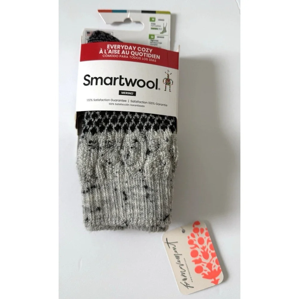 Smartwool Everyday Cable Crew Unisex Medium Full Cushion Gray Black Pattern NEW